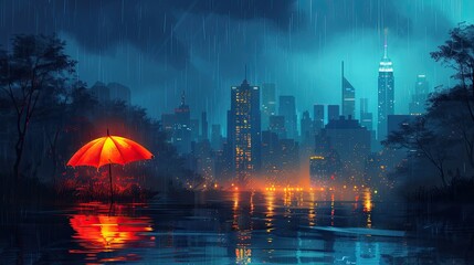A tech startup pitches a flying umbrella to combat rainy commutes in this flat design illustration