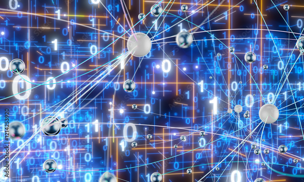 Poster neural network 3d illustration. big data and cybersecurity