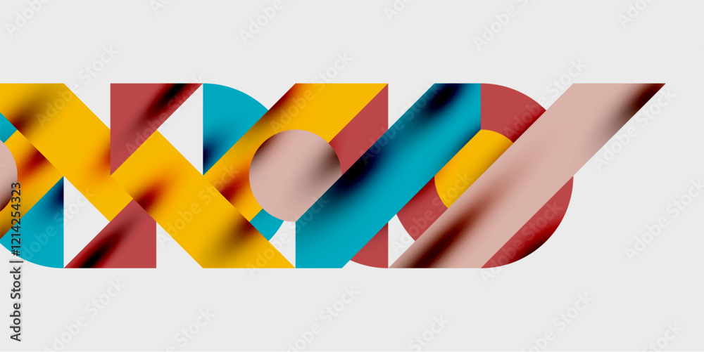 Poster modern abstract background featuring circles, lines, and triangles in a dynamic geometric compositio