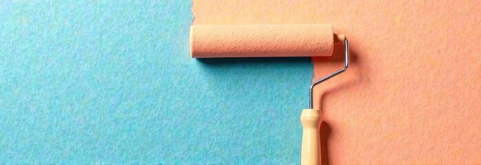 Obraz premium painting walls in different colors with a construction roller, advertising banner