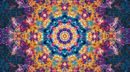 Obraz premium Vibrant kaleidoscope mandala with teal, purple, and orange hues.