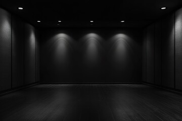Dark living room interior with black empty wall