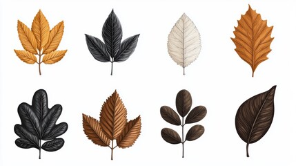 Fototapeta premium Set of fall leaves hand-drawn style variety of shapes and autumn shades perfect for seasonal and natural concepts