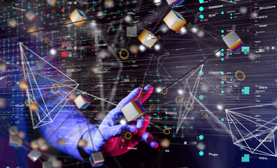 Fototapeta premium Abstract network of physical devices on the Internet using a network connection with statistics numbers 3d illustration