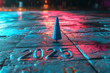 Blue Pin on 2025 Timeline Concept, Closeup, Business Strategy Background. 3D Rendering