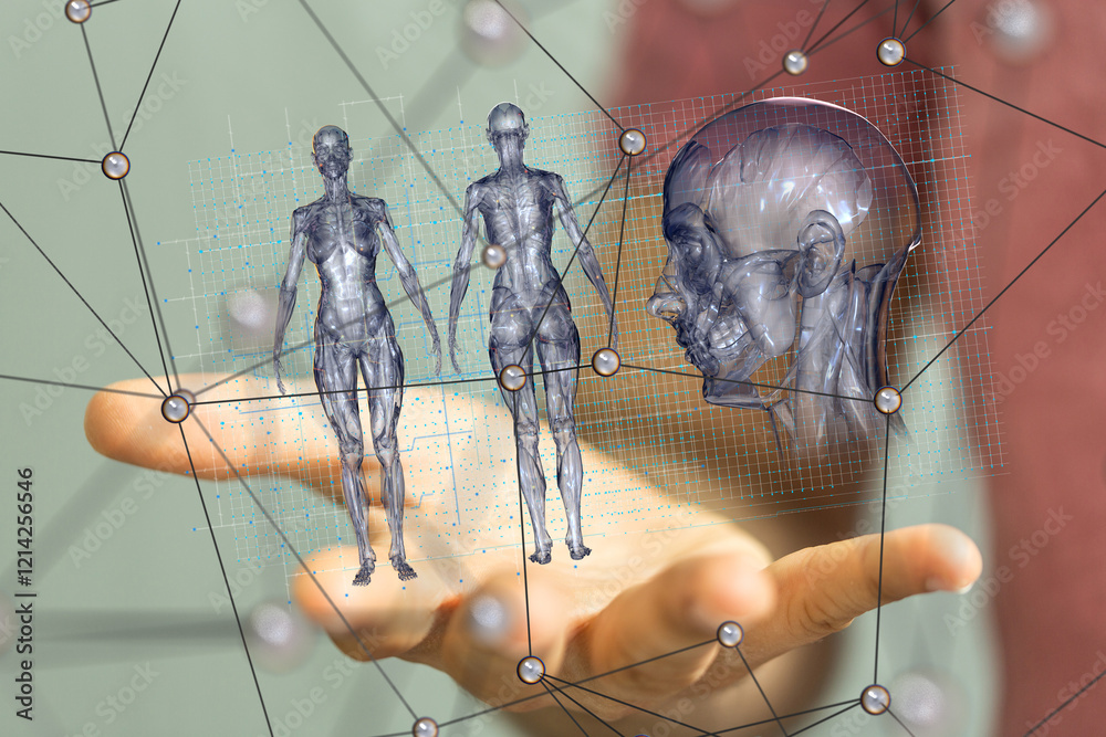 Poster digital medical futuristic interface 3d rendering
