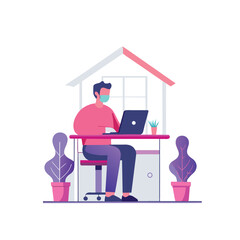 Man working from home in a protective mask