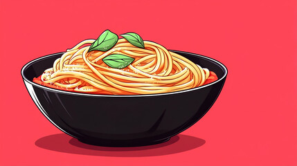 Red background pasta bowl illustration