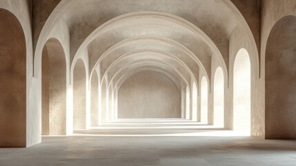 Fototapeta premium Sunlit stone archway corridor interior architecture