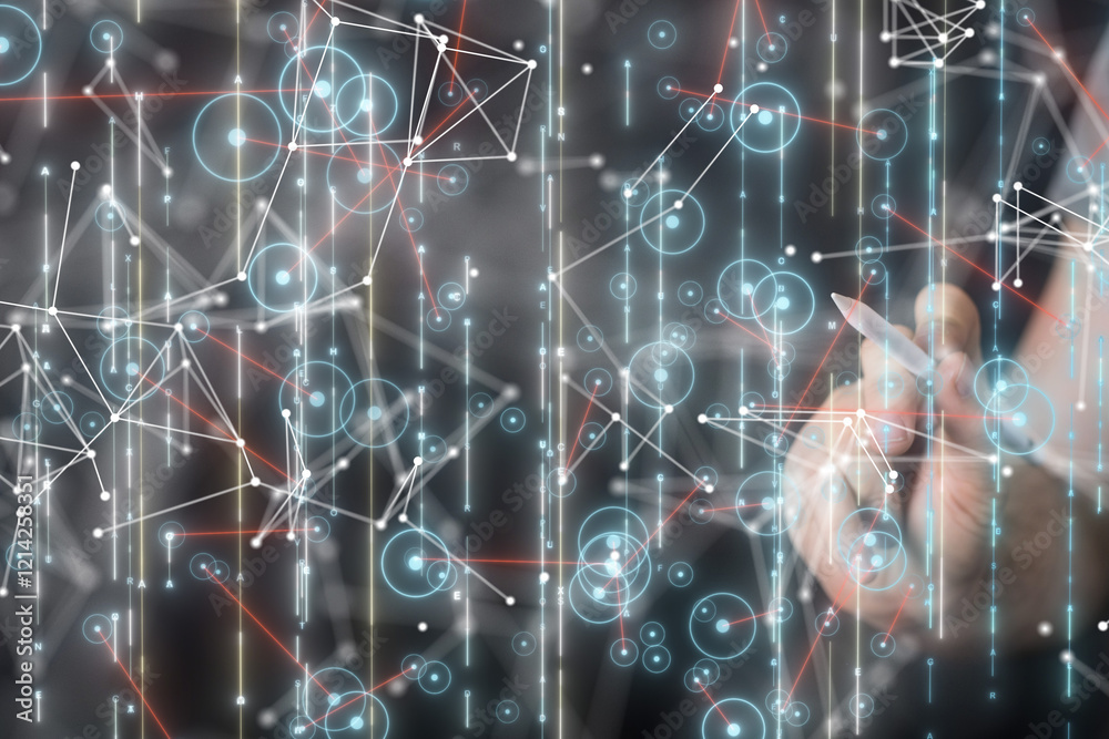 Aufkleber Neural network 3D illustration. Big data and cybersecurity