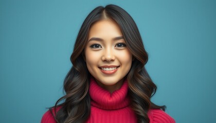 Fototapeta premium Young Woman Smiling Wearing Red Sweater