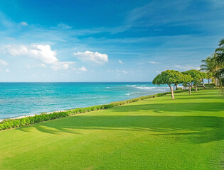 海沿いの芝生の公園