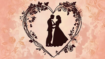 Couple Dancing Silhouette in Heart Frame, Valentine’s Day, valentine' silhouette