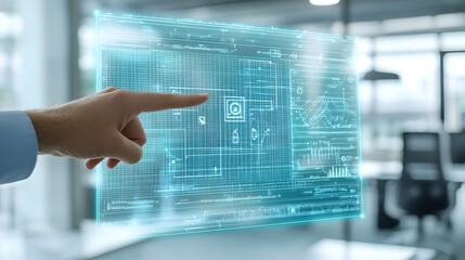 Hand interacting with a holographic digital interface