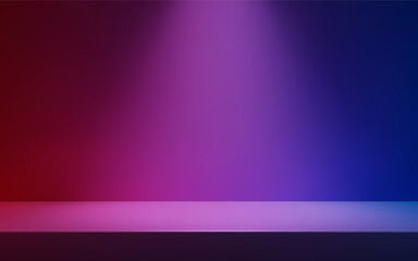 Red Blue Gradient Room with table surface. Product presentation template.