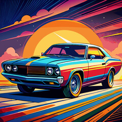Vintage Muscle Car Vector Art