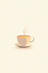 Obraz premium Steaming cup of coffee on a pastel yellow background