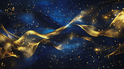 Abstract digital background electromagnetic wave background Innovation digital wave, information technology background and green luxury background with golden line decoration and curve light effect