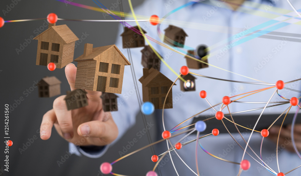 Poster home choice Big data and artificial intelligence concept. Machine learning and cyber mind domination - 3d