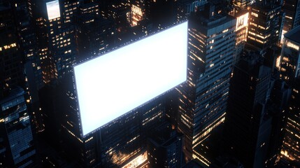 Blank billboard above city at night, advertising space