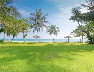 海沿いの芝生の公園