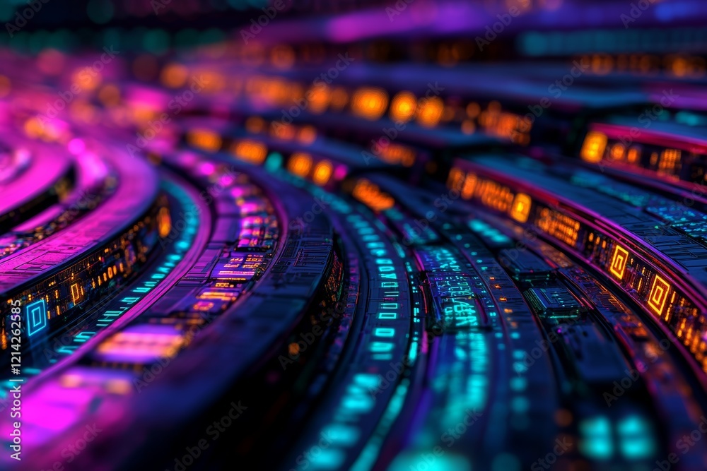 Poster 3d renderinga dark blue backdrop featuring abstract data streams symbolizes big data and cloud techn