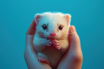 Adorable Baby Ferret Held Gently in Hands