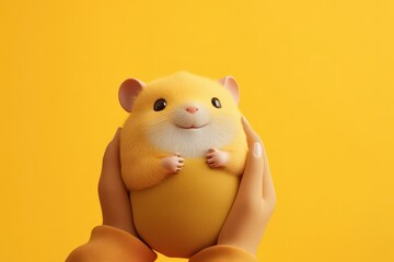 Yellow Hamster Held Gently in Yellow Hands