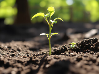 The Sapling are growing from the soil with sunlight