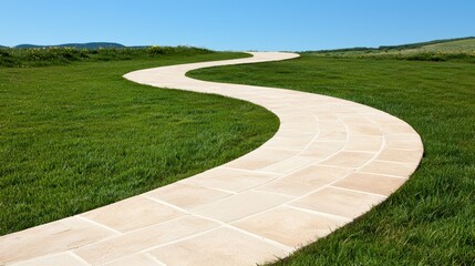 Obraz premium Winding Stone Path Through Lush Green Grassy Landscape Serene Outdoor Scene