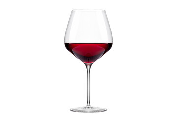 A glass with red wine isolated on white background, negative copy space. Rose wine splashing in glassware.