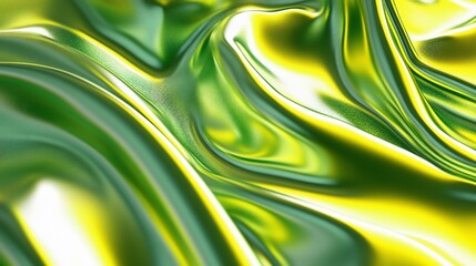 Abstract green and yellow silk fabric waves.