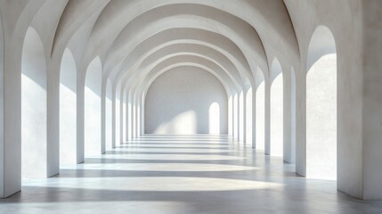 Naklejka premium Sunlit White Archway Corridor Interior