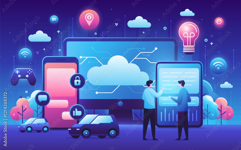 Wall mural gradient style iot composition background
