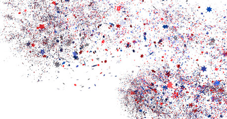 Confetti - A blue glitter confetti border with red and blue Confetti on white