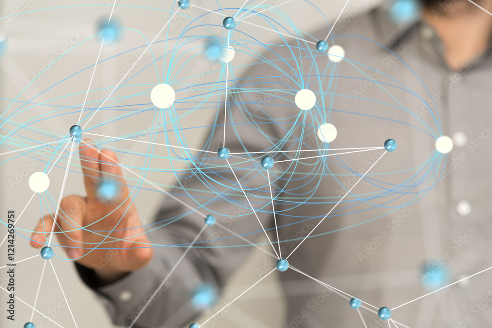 Leinwandbilder Global network. Blockchain. 3D illustration. Neural networks and artificial intelligence. Abstract
