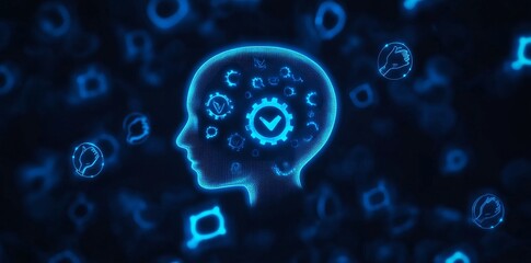 In this 3D rendering, a hologram of Creative chat GPT with speech bubbles appears on a blurry blue background, illustrating an AI concept