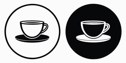 Coffee cup icon set with various designs and symbols for beverages like espresso, latte, and cappuccino in a simple illustration style