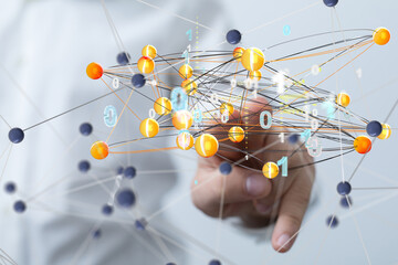 network holding in hand 3d connection data