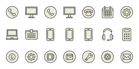 Technical support line icon set. Set of 21 outline icons related to technical, setup, repeart, business. Linear icon collection. Technical support outline icons collection. Editable stroke.