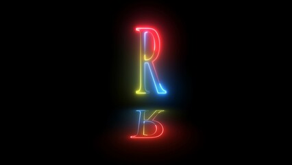 Glowing neon alphabet R with shadow. Educational concept with neon letter R. Shine text R the best digital symbol.