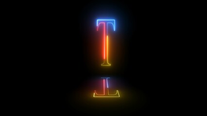 Glowing neon alphabet ''T'' with shadow. Educational concept with neon letter T. Shine text T the best digital illustration.