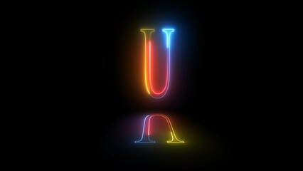 Glowing neon alphabet ''U'' with shadow. Educational concept with neon letter U. Shine text U the best digital illustration.