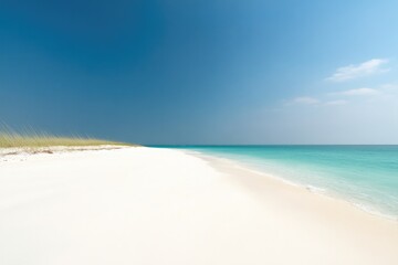 Fototapeta premium commercial photography for advertising campaign showcasing pristine white-sand beach with turquoise waves under vibrant