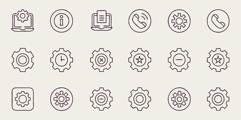 Technical support line icon set. Set of 12 outline icons related to technical, setup, repeart, business. Linear icon collection. Technical support outline icons collection. Editable stroke.