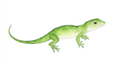 Fototapeta premium Vibrant green lizard illustration showcasing its detailed anatomy against a clean white background