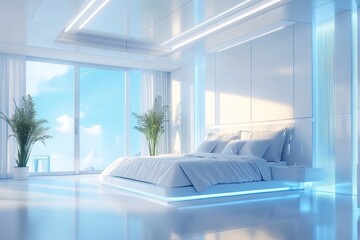 interior of modern luxury bedroom with furniture , zoom out shot, video ultra