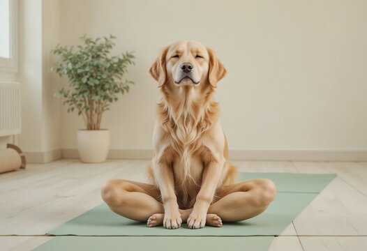Golden Retriever in a peaceful yoga pose eyes closed embodying serenity and mindfulness - Powered by Adobe