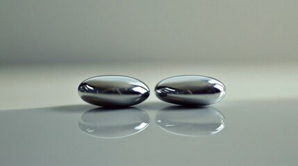 Close-up of two magnetic stones attracting each other on a smooth minimalist white surface on simple white background,symbolizing connection and attraction, in a minimalist and natural style.