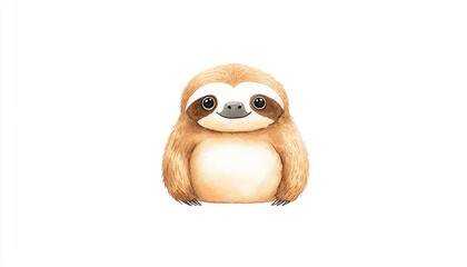 Cute cartoon sloth character with big eyes sitting against a plain background, ideal for children's illustrations